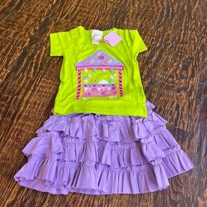 NWT Lemon Loves Lime Cotton Candy Appliqué Tee and Ruffle Skirt Size 3